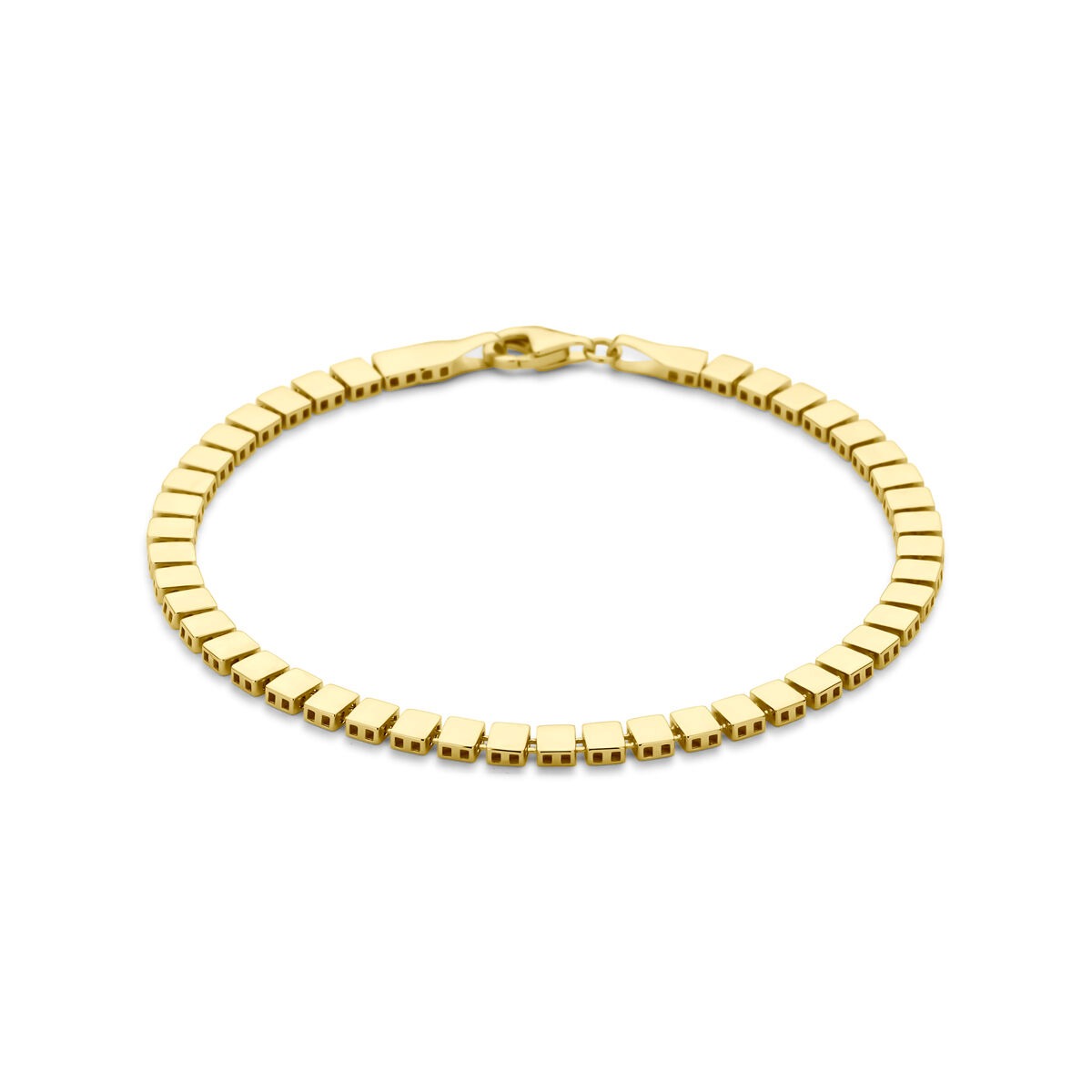 Bracelet en or 14 carats avec des maillons fins en forme de boule et de barre, 3,9 mm, 19 cm.