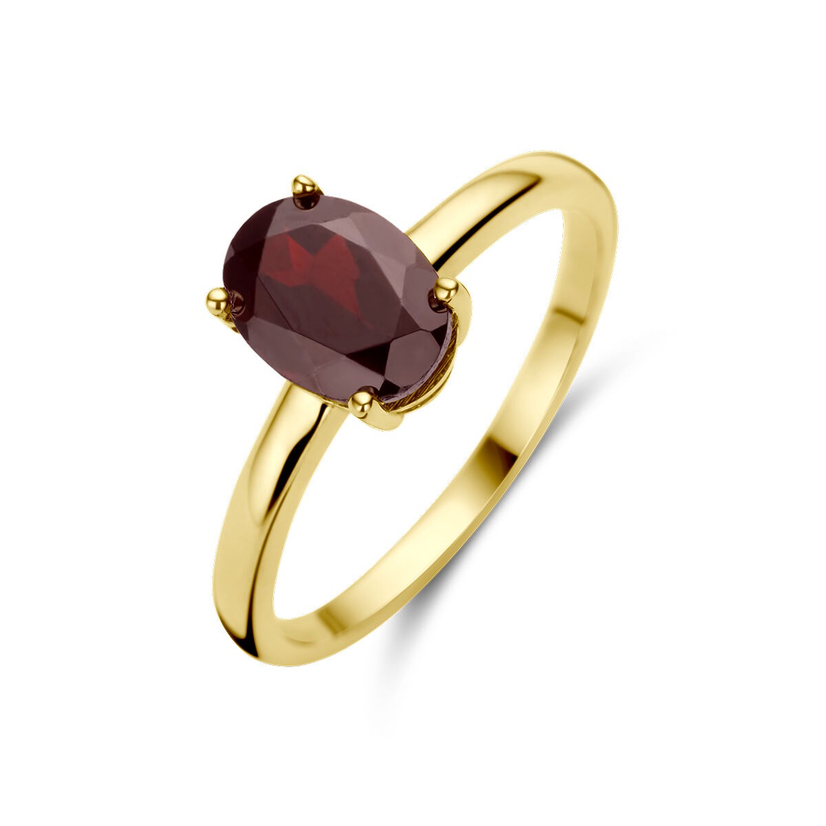 Bague en or jaune 14K avec une pierre de grenat ovale.
