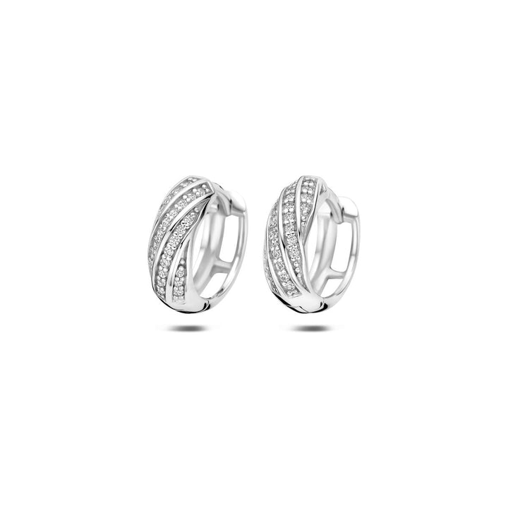 Gerhodineerd 925 zilveren klapoorringen met zirkonia 12 x 4.5 mm