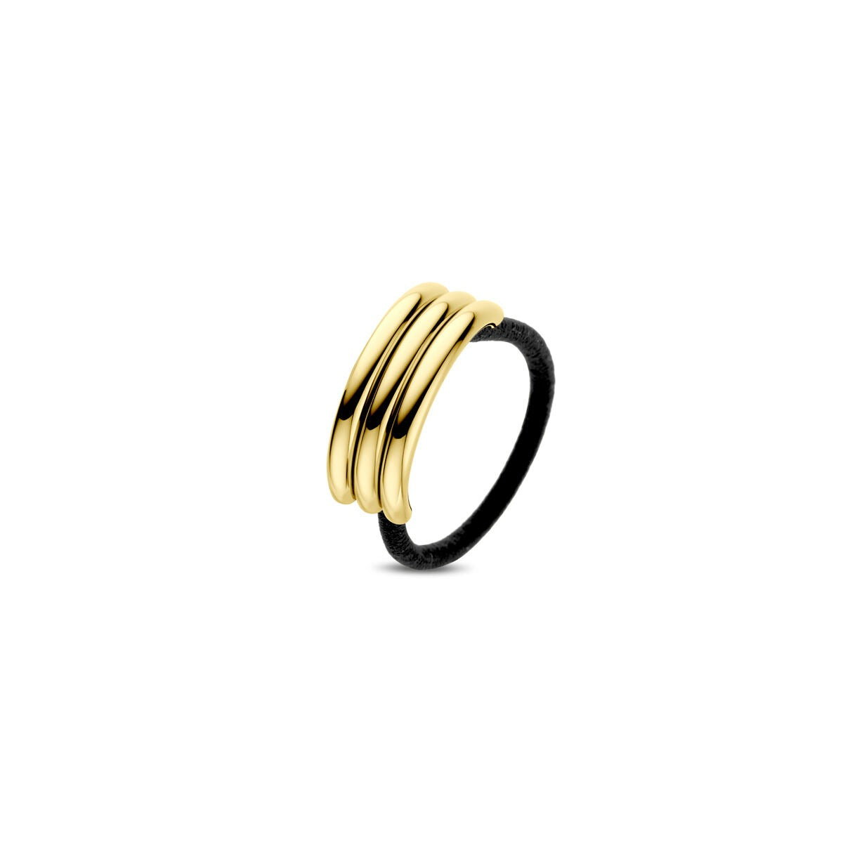 Bracelet jonc en acier doré avec ion plating, de forme arrondie et trois bandes.