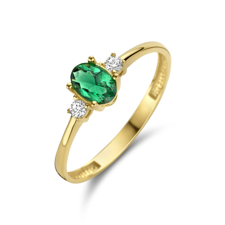 14k geelgouden ring met groene zirkonia – ovaal geslepen