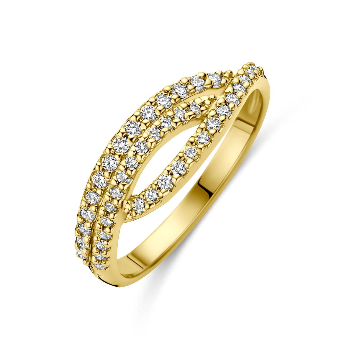 Bague en or jaune 14 carats ornée de diamants synthétiques en lab.