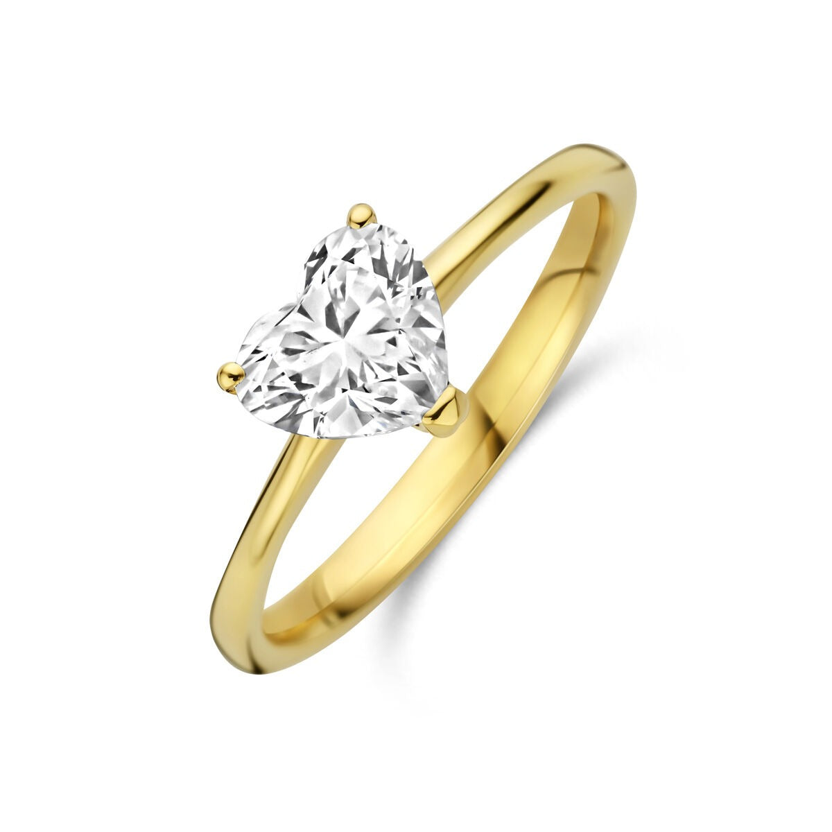 Bague en or jaune 14 carats avec un diamant lab grown en forme de cœur de 1,00 ct.
