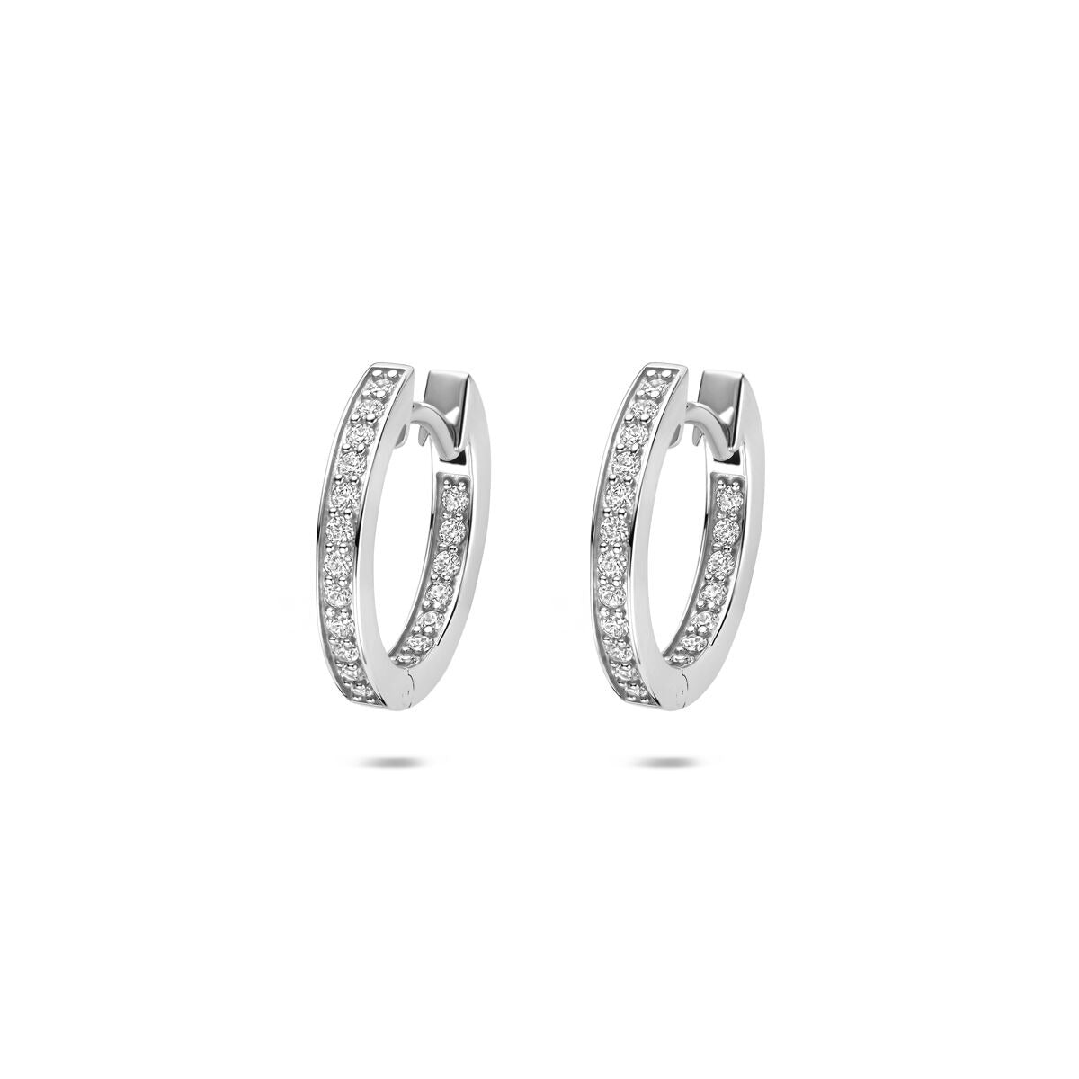 Boucles d'oreilles en argent rhodié de 15 mm ornées de zirconia.