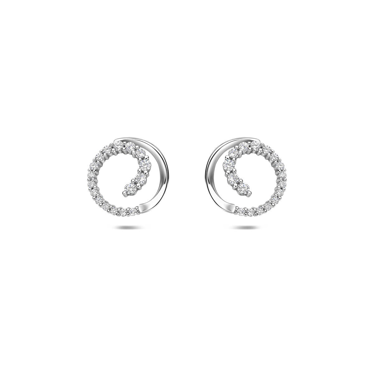 Boucles d'oreilles en argent avec zirconia, forme circulaire ornée de pierres brillantes de 9,5 mm.