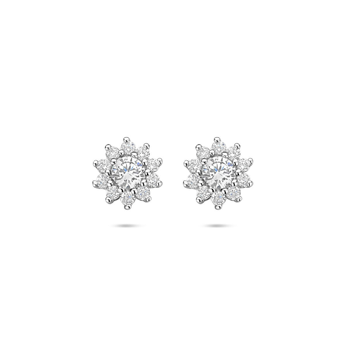 Boucles d'oreilles en argent 925 rhodié avec zirconia, ornées de zirconia brillant de 8 mm.