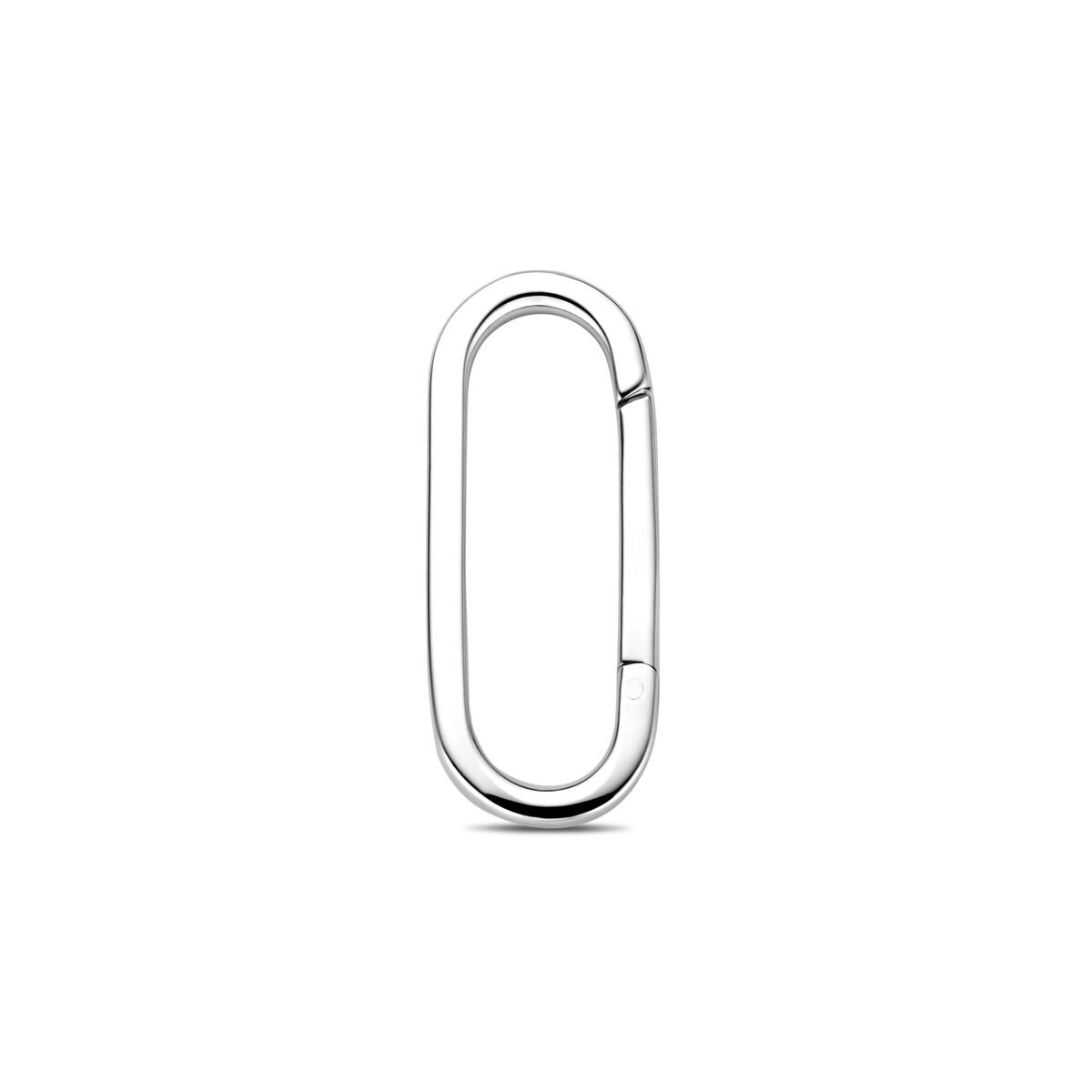 Connecteur en argent rhodié de forme ovale et lisse.