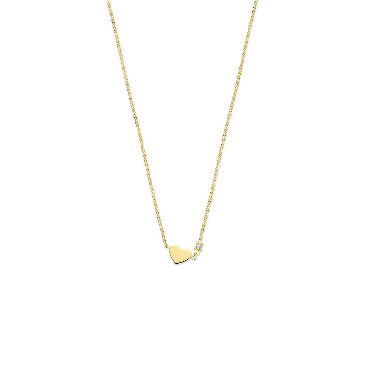 Collier en or jaune 14 carats avec un pendentif en forme de cœur et un diamant.
