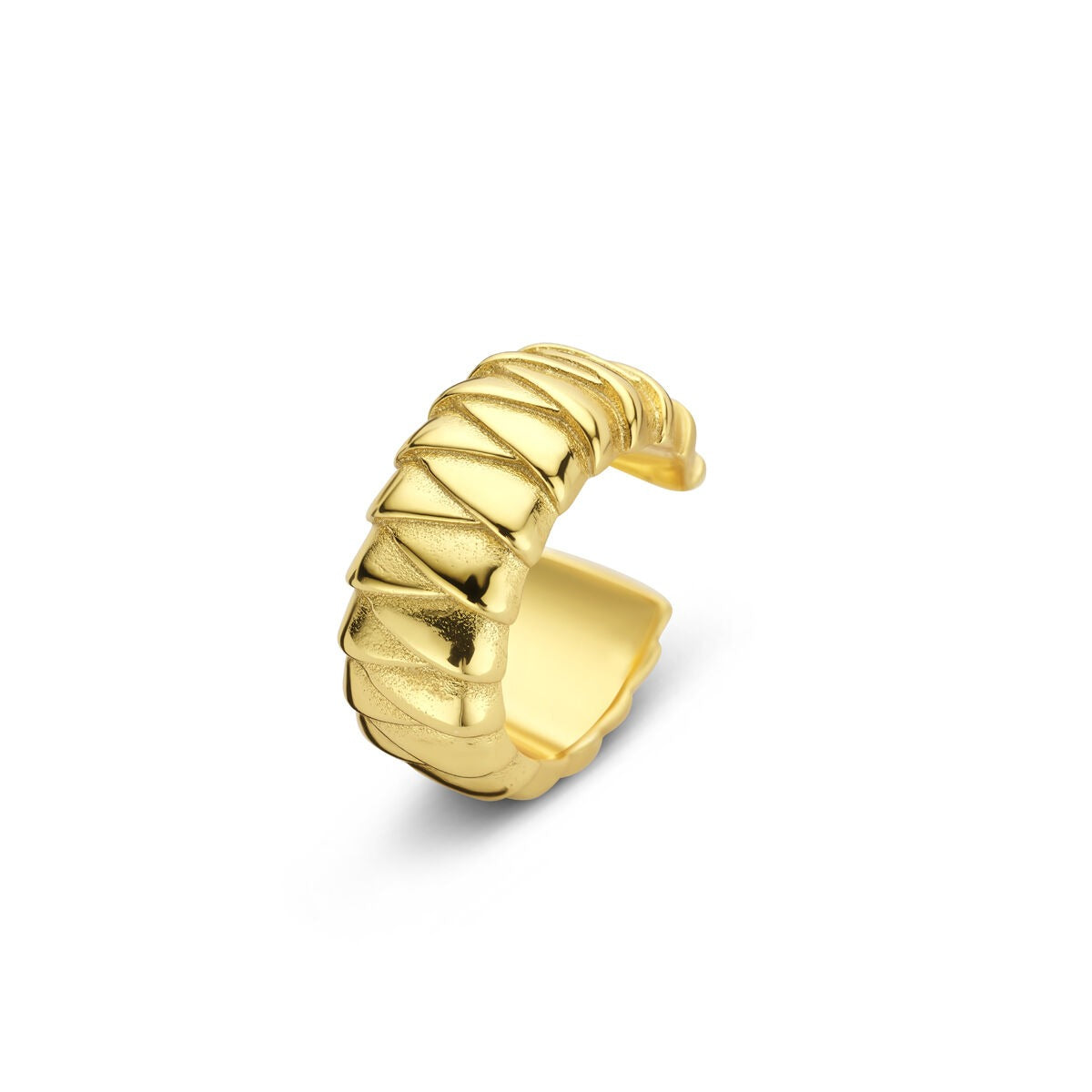 Ear cuff en argent doré avec un design texturé et raffiné, sans perçage.