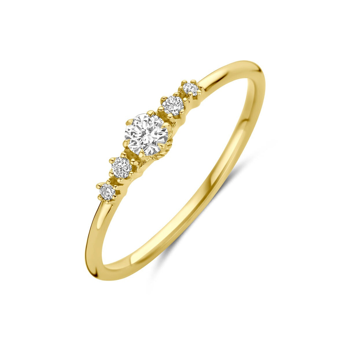 Bague en or jaune 14 carats ornée d'un diamant lab-grown central et de petits diamants.