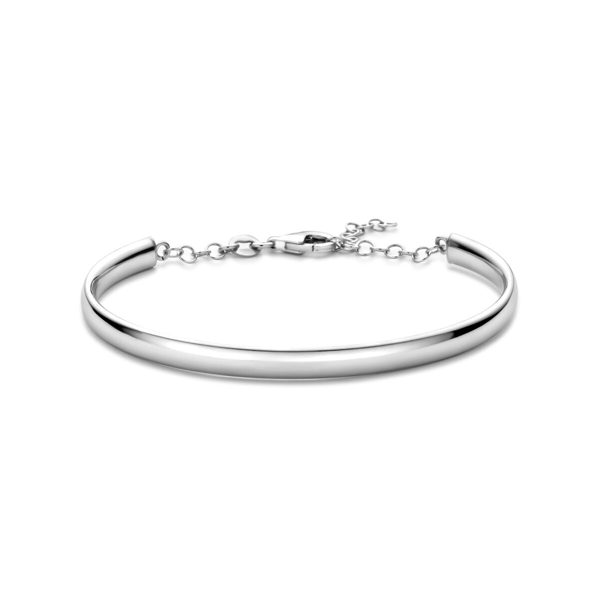 Zilveren dames armband van gerhodineerd 925 zilver met een gladde afwerking en karabijnsluiting.