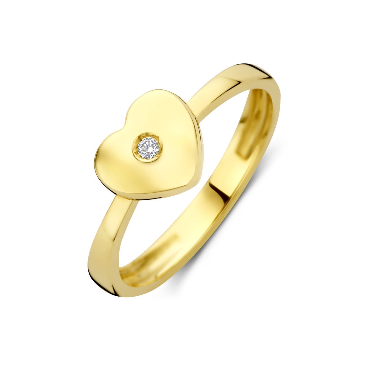Bague en or jaune 14 carats avec un cœur et un diamant cultivé en laboratoire.