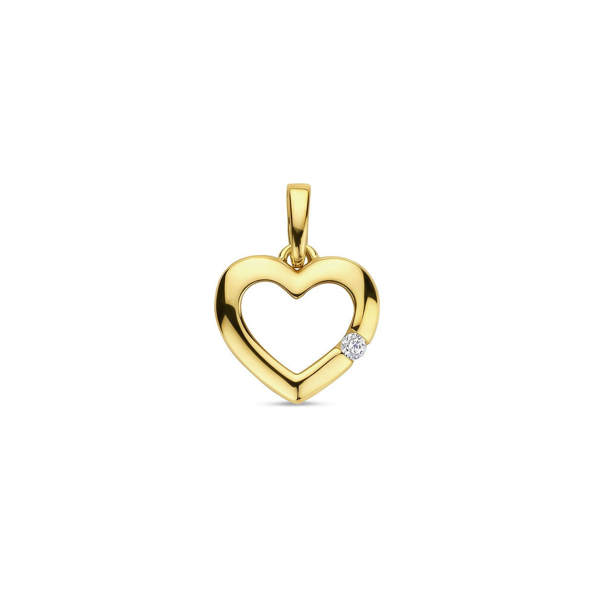 Pendentif en or jaune 9 carats en forme de cœur avec un zirconium.