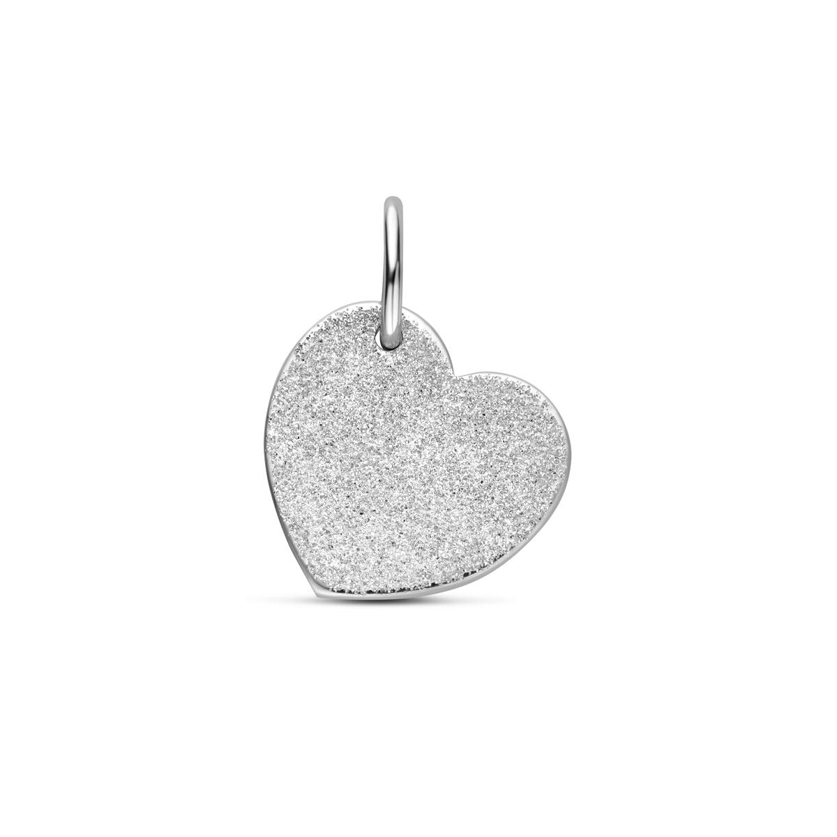 pendentif en forme de cœur en argent rhodié 925, surface texturée.
