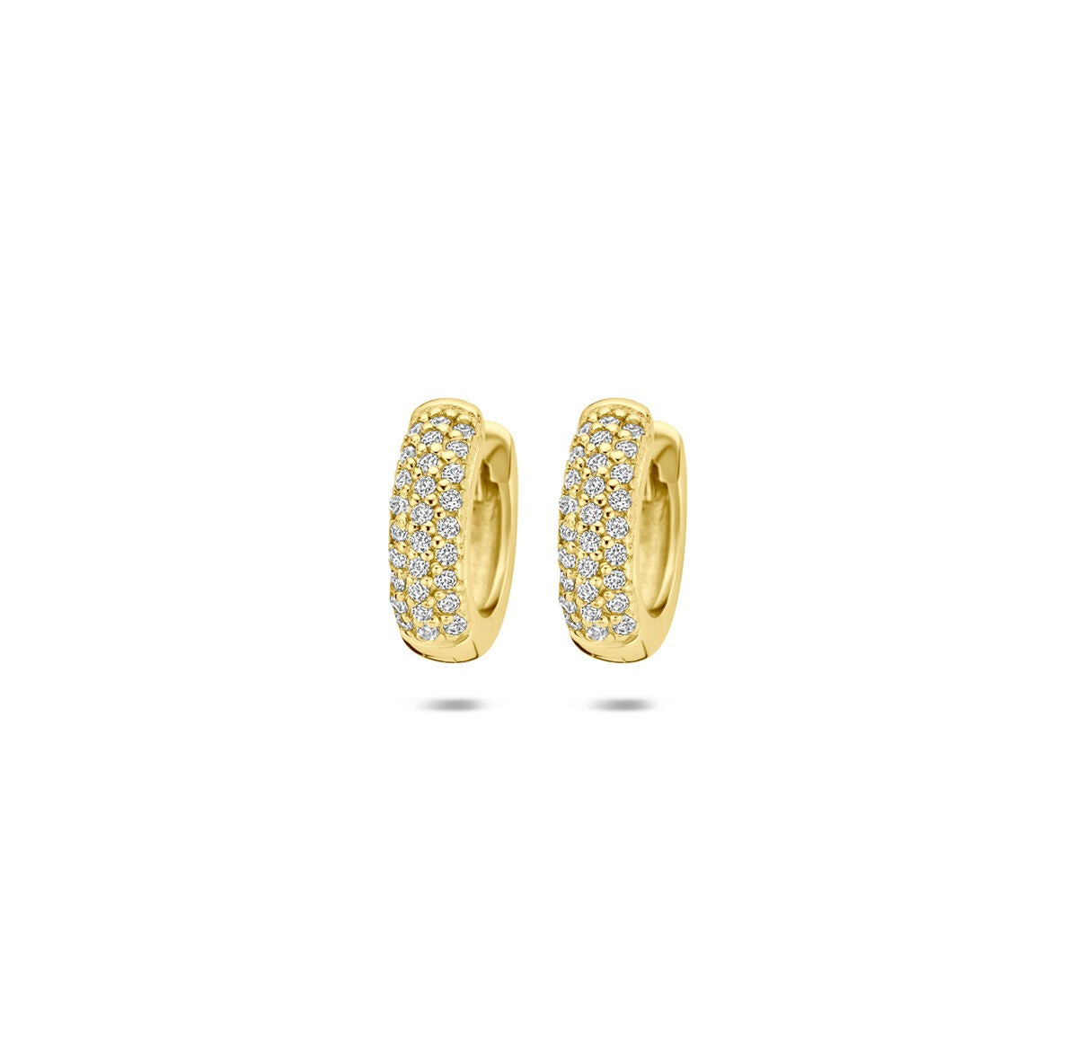 Boucles d'oreilles en argent 925 doré avec zirconia, de forme arrondie et ornées de pierres brillantes.