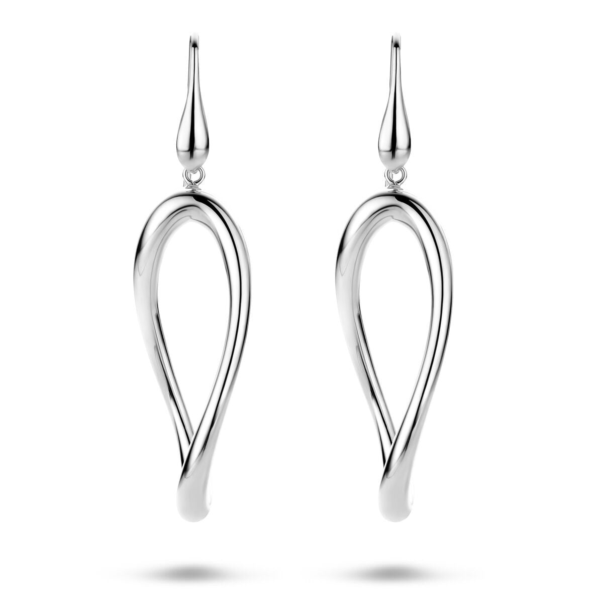 Boucles d'oreilles en argent rhodié de 65 mm avec une forme organique.