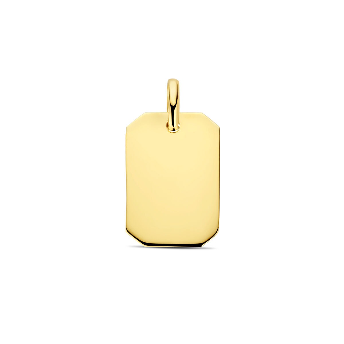 Pendentif en or 14 carats de forme rectangulaire avec une finition lisse.