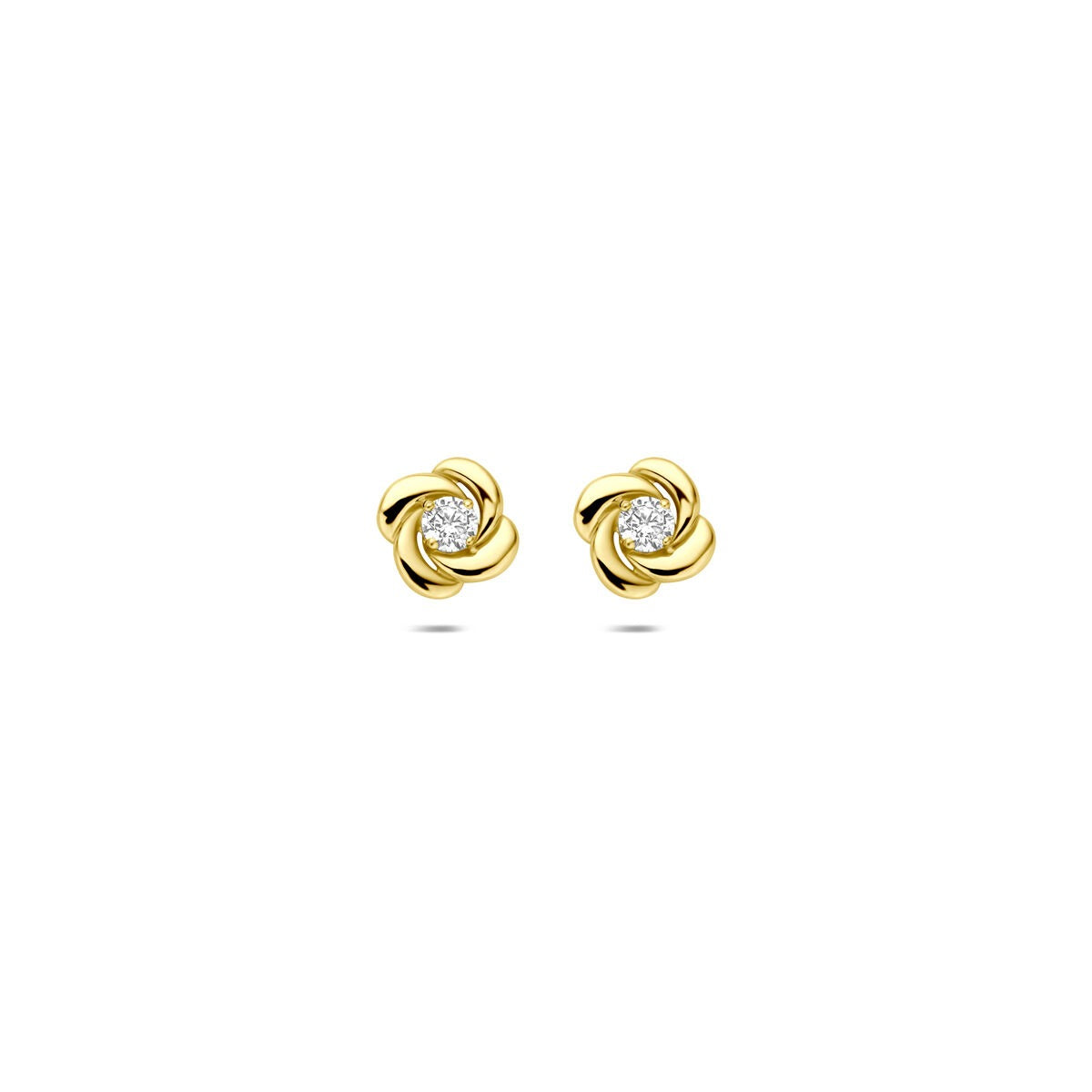 Boucles d'oreilles en or jaune 14 carats avec un chaton à quatre griffes et zircon.