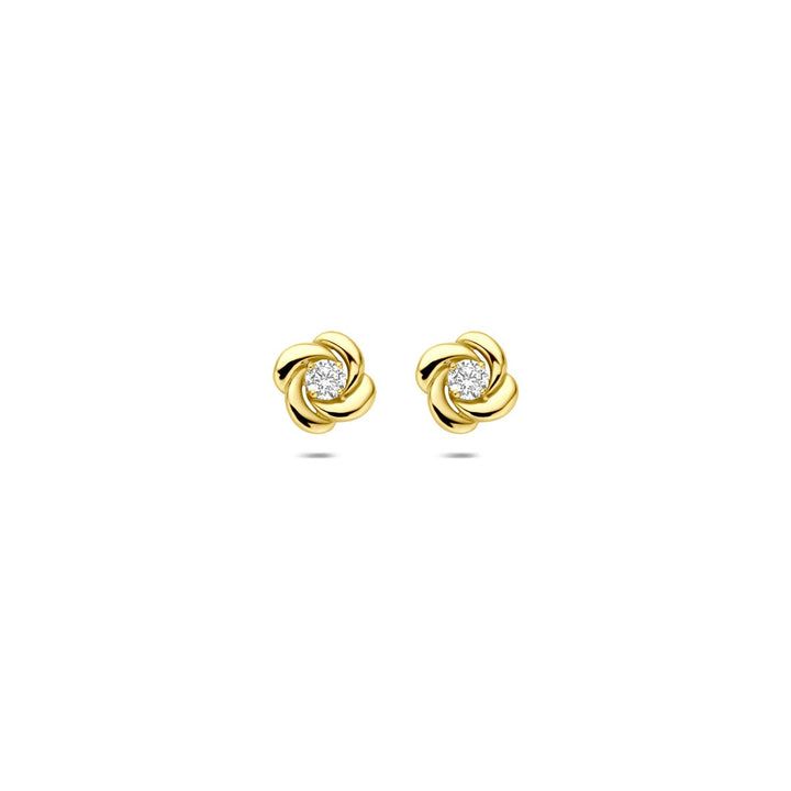 Geelgouden oorknoppen met zirkonia – 14k, chaton 4-poots