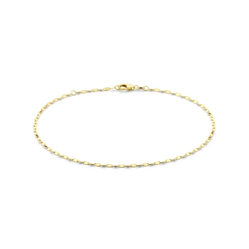 Bracelet en or jaune 14 carats, ajustable, avec une largeur de maillon de 2 mm.