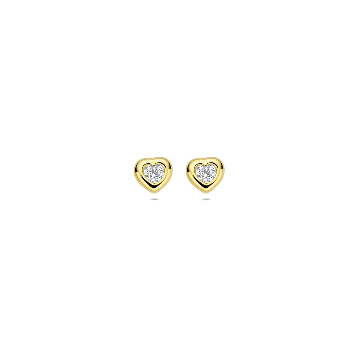 Puces d'oreilles en or jaune avec cœur et zircone – 14k