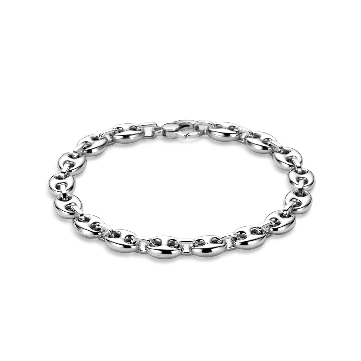 Bracelet en argent rhodié avec maillons en forme de grain de café.