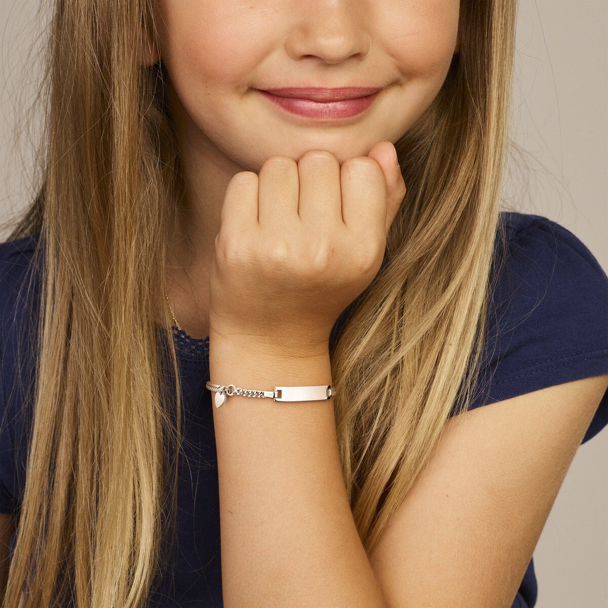 bracelet en argent rhodié plaque cœur 4,2 mm