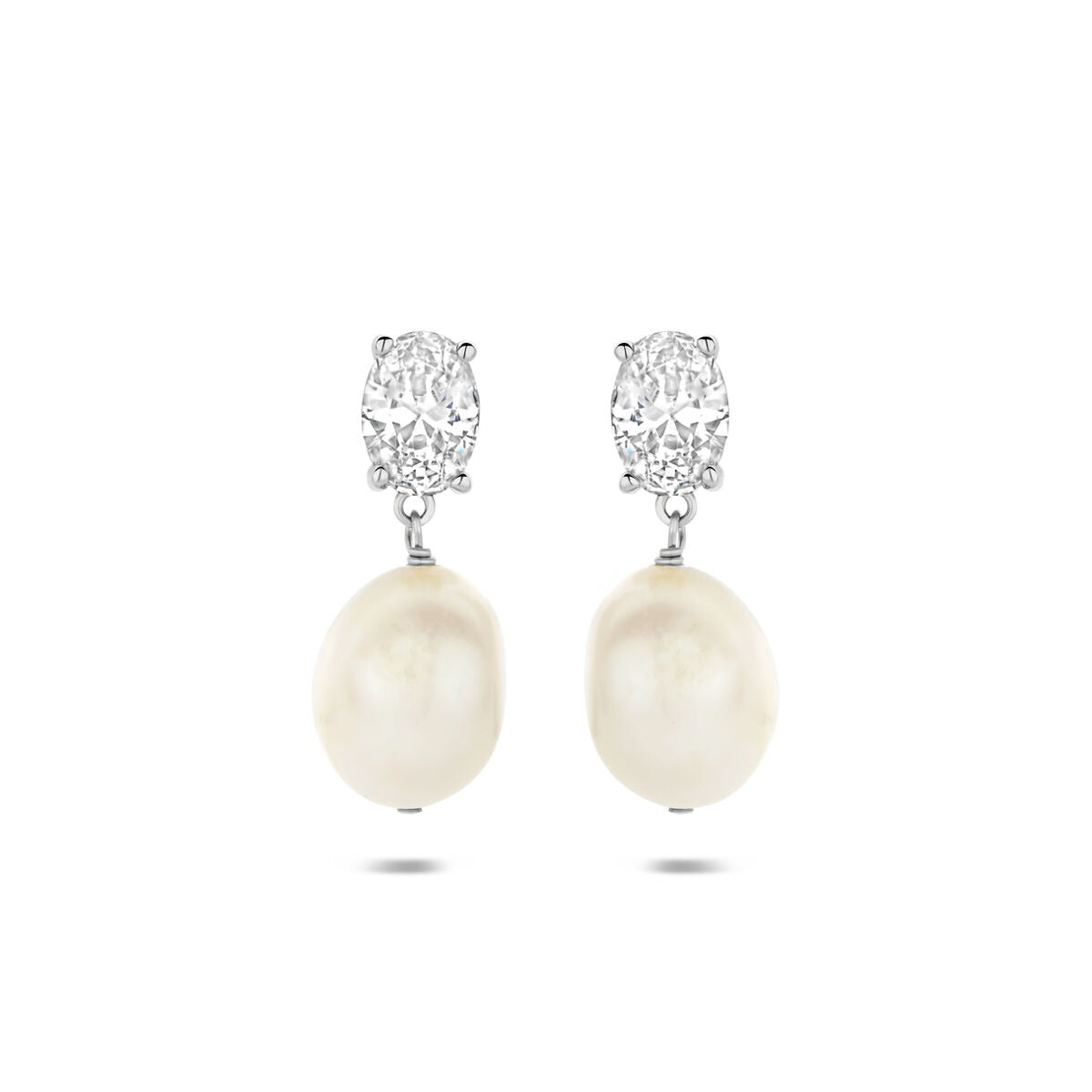 Boucles d'oreilles en argent 925 avec perles et zirconium, forme ovale.