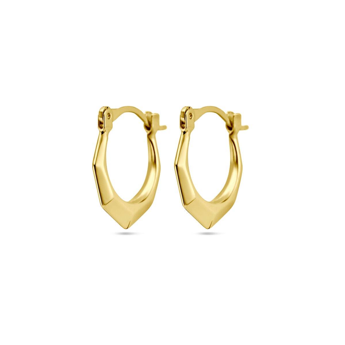 Boucles d'oreilles en or jaune 14 carats avec une forme lapide et un design géométrique.