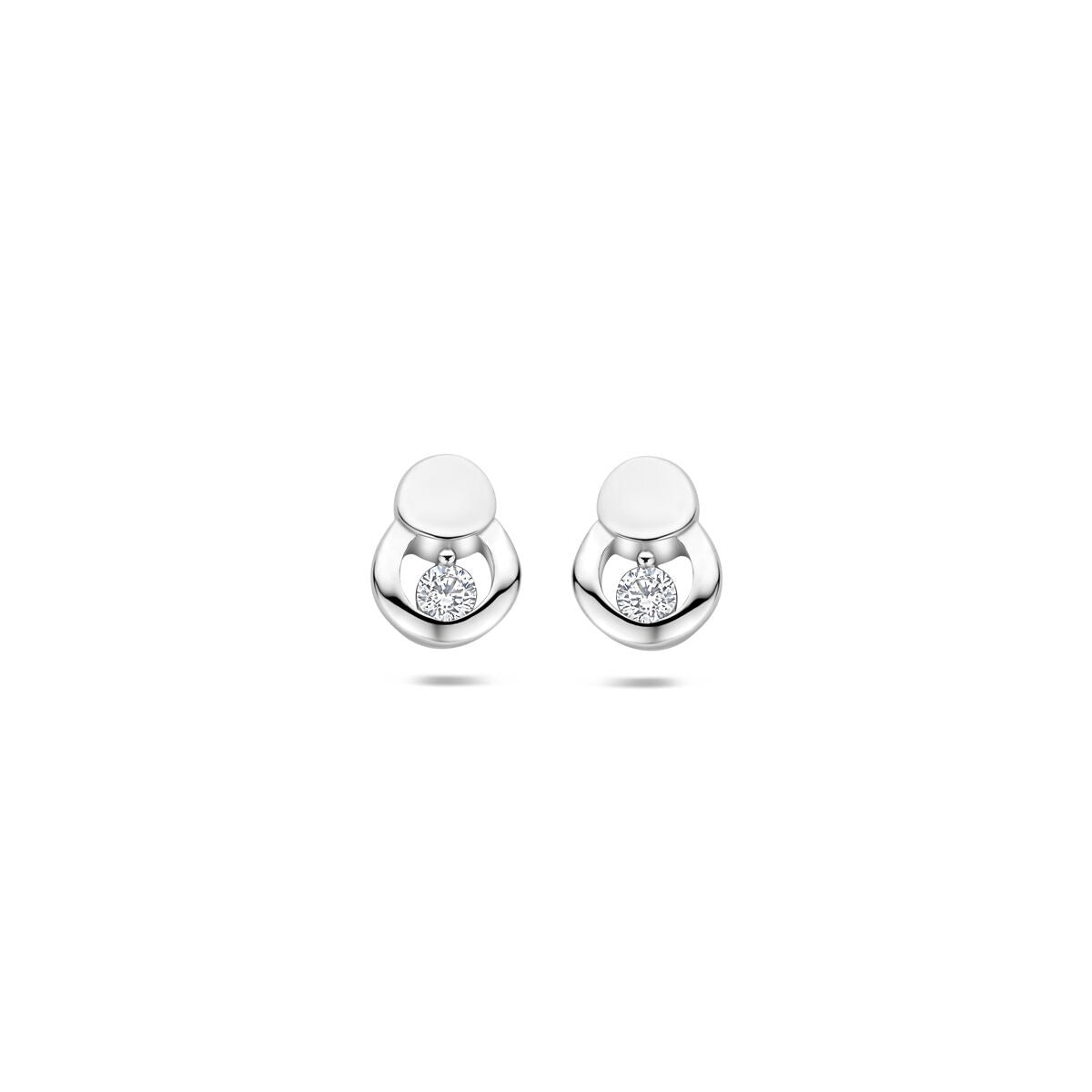 Boucles d'oreilles en argent rhodié avec zirconia, forme ronde et finition brillante.
