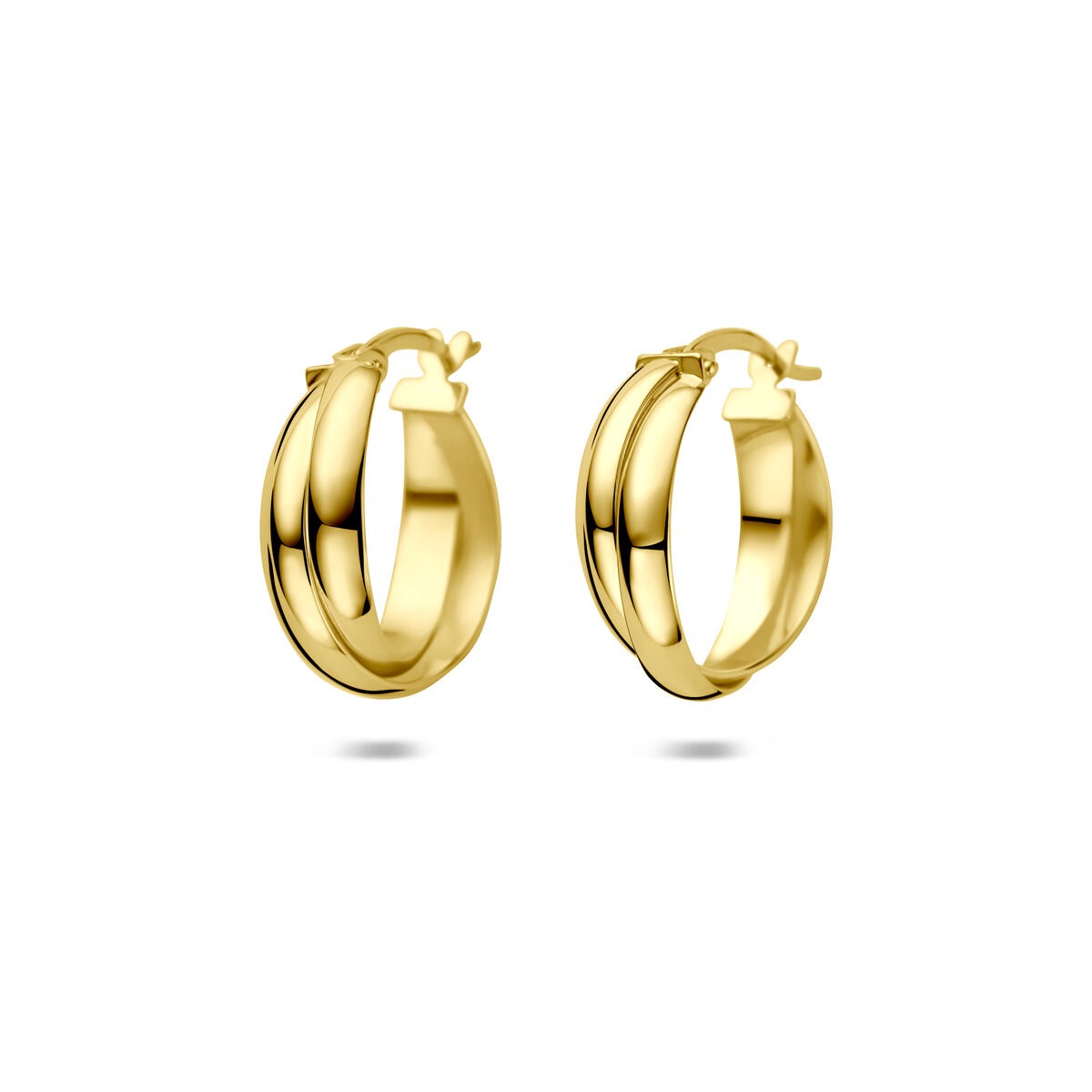 Boucles d'oreilles en or jaune 14 carats avec fermoir à charnière, mesurant 16,5 mm.