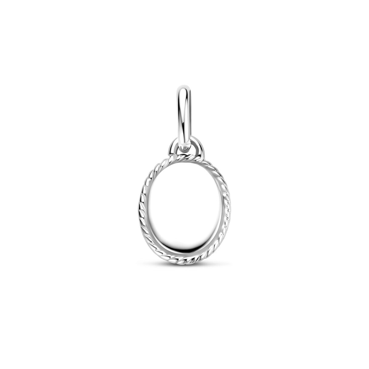 Pendentif ovale en argent rhodié de 21 mm avec un bord torsadé.