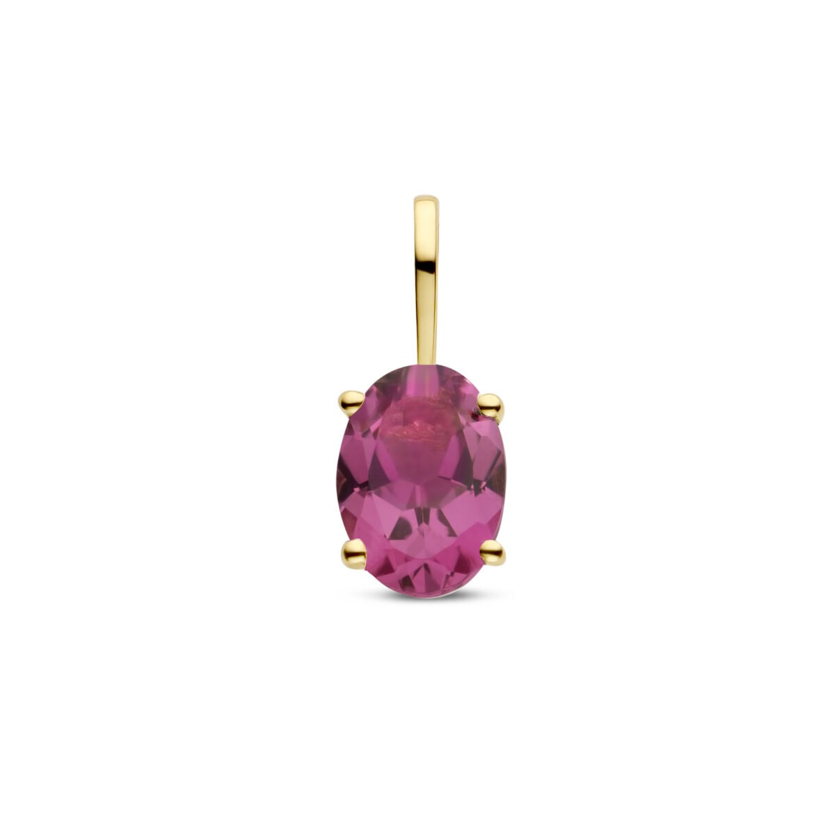 Pendentif en or jaune 14 carats avec une tourmaline rose ovale.