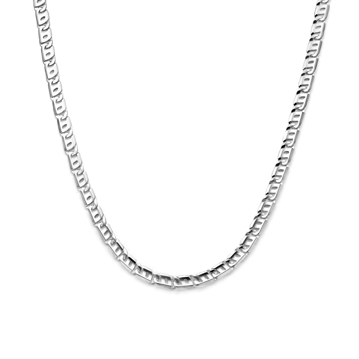 Collier en argent avec maillons ancre larges et fermoir à mousqueton.