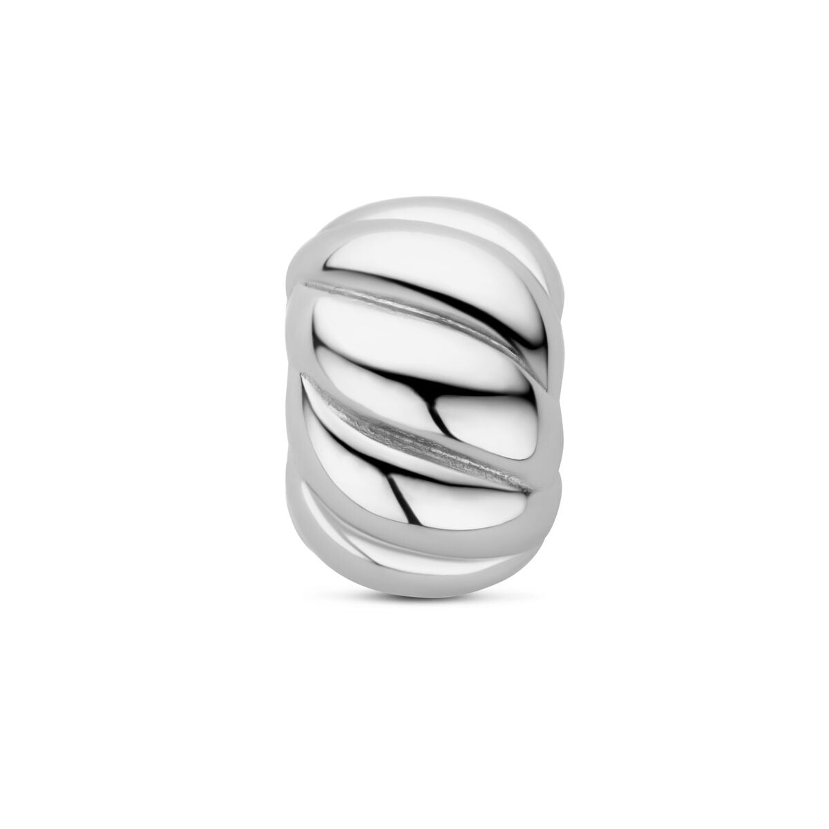Rondel en argent rhodié avec des motifs ondulés et une finition brillante.