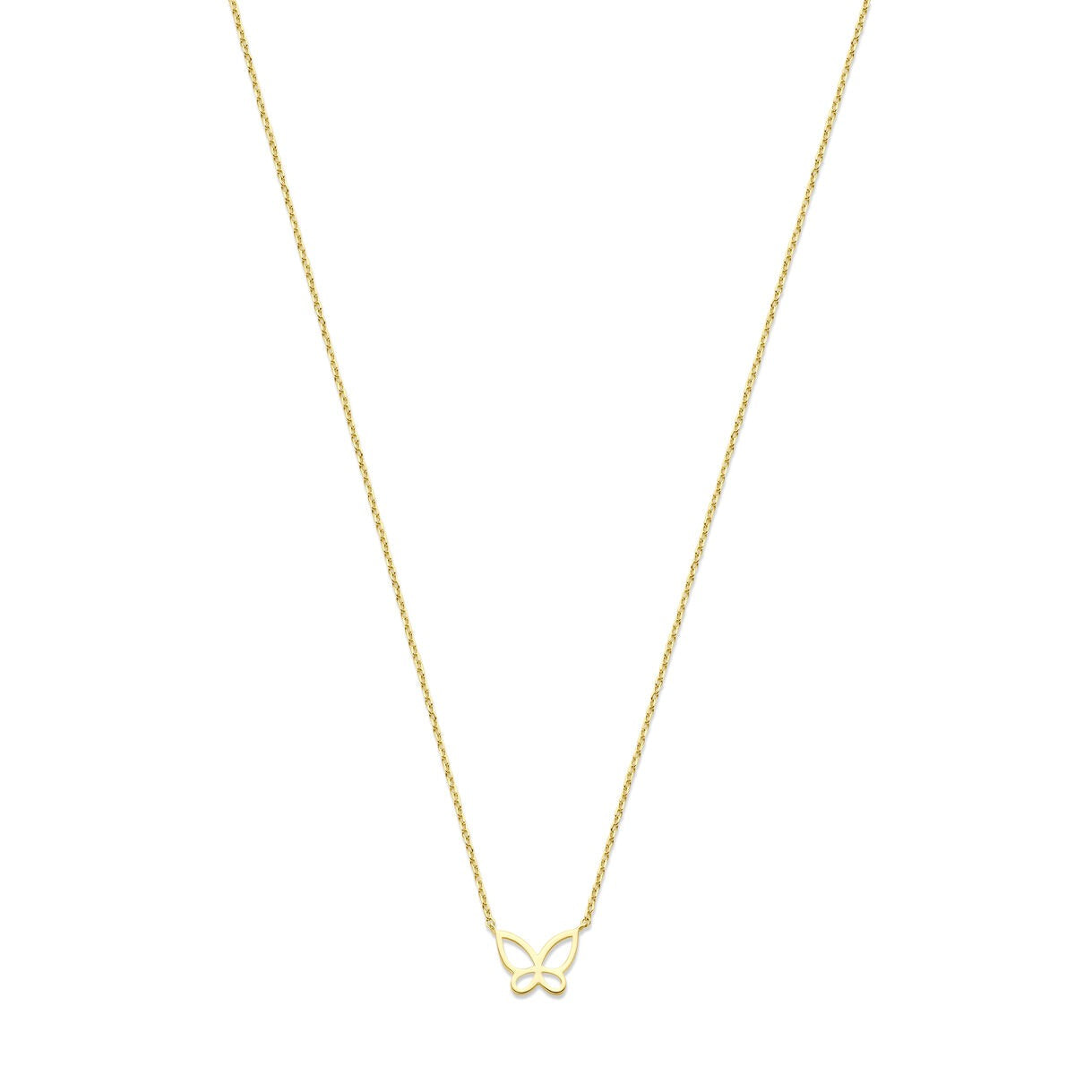 Collier en or jaune de 14 carats avec un pendentif en forme de papillon.