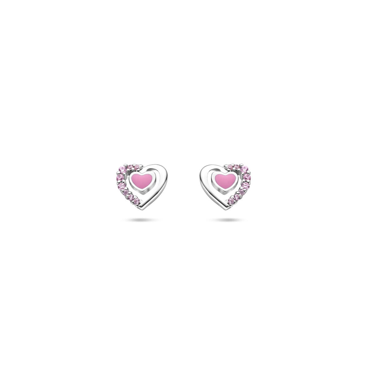 Boucles d'oreilles pour enfant en argent en forme de cœurs avec zircone rose