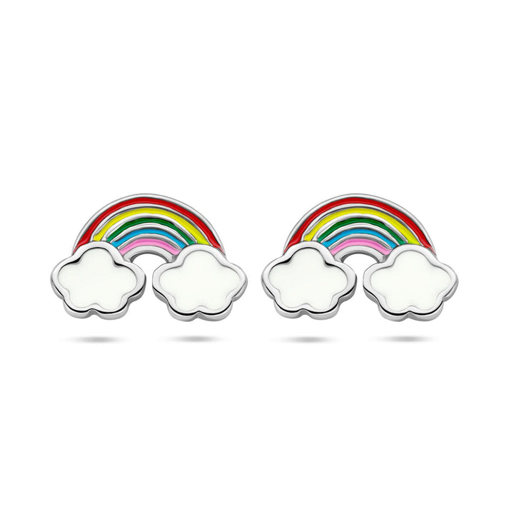 925 Gerhodineerd Zilveren Oorknoppen Regenboog met Wolken