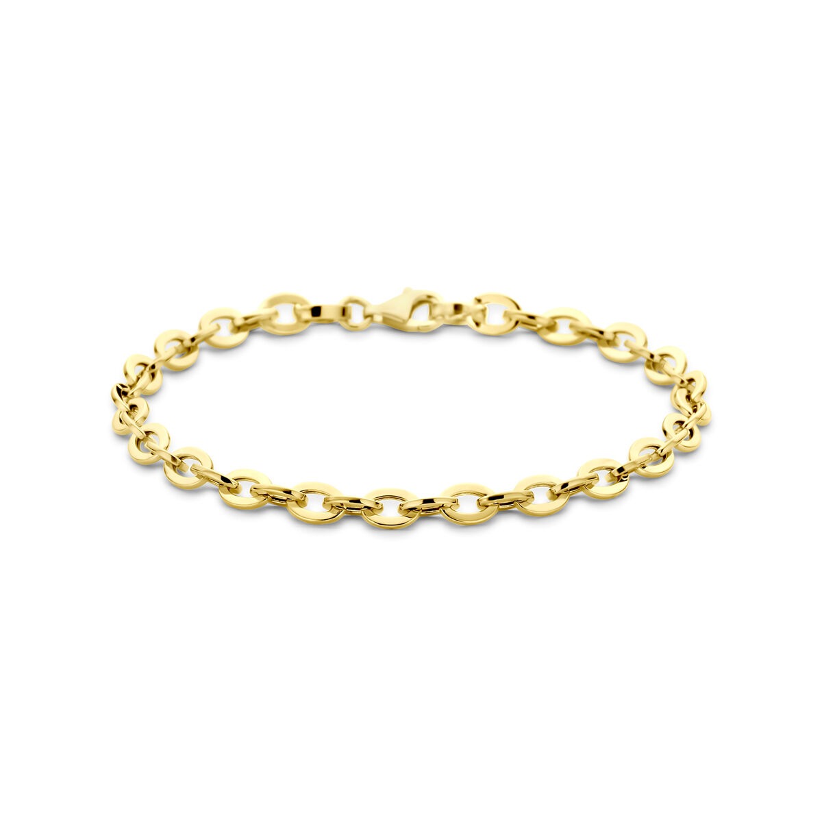 Bracelet en or jaune 14 carats avec maillons en forme d'ancre, largeur 4,7 mm, longueur 19 cm.