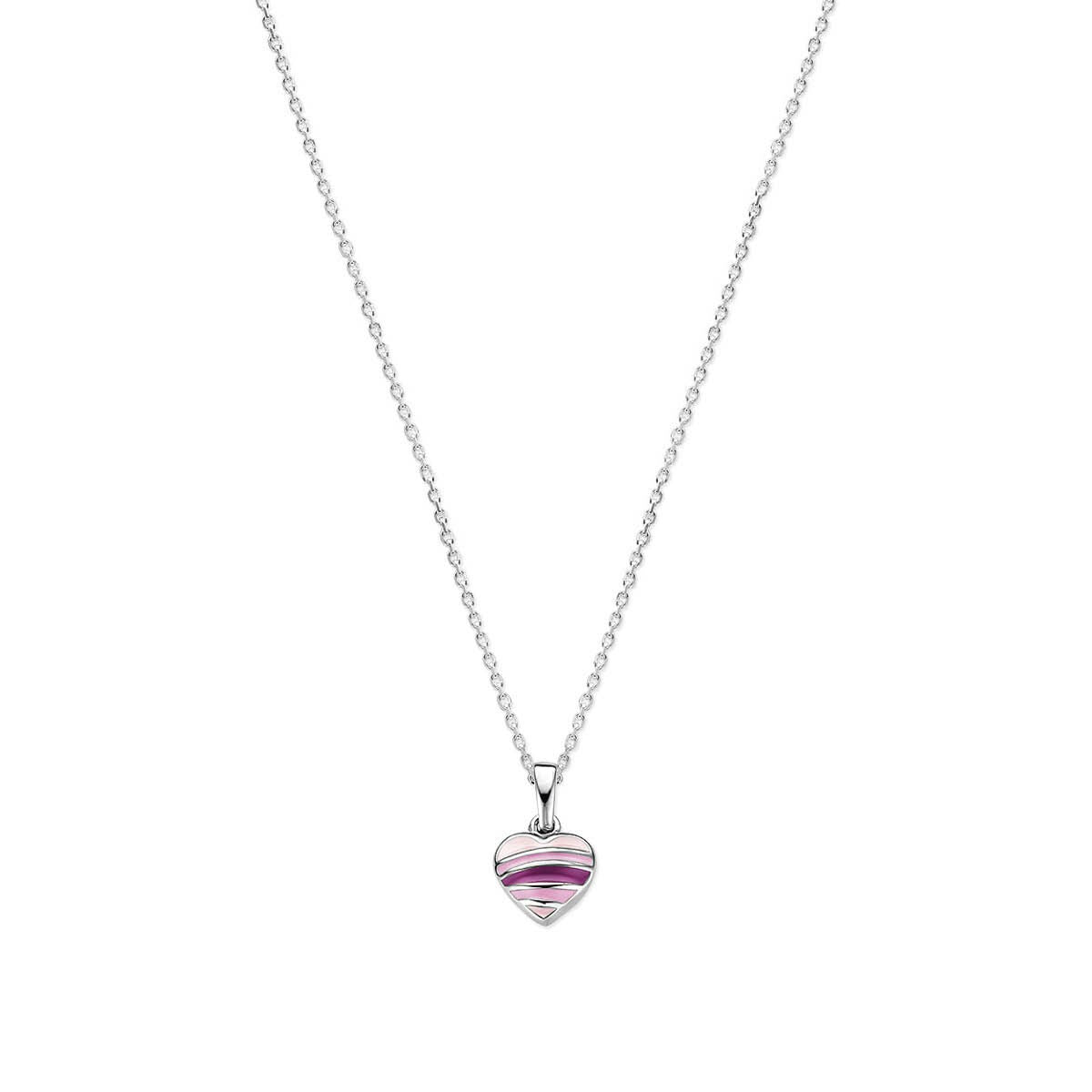 Collier en argent rhodié avec pendentif en forme de cœur multicolore.