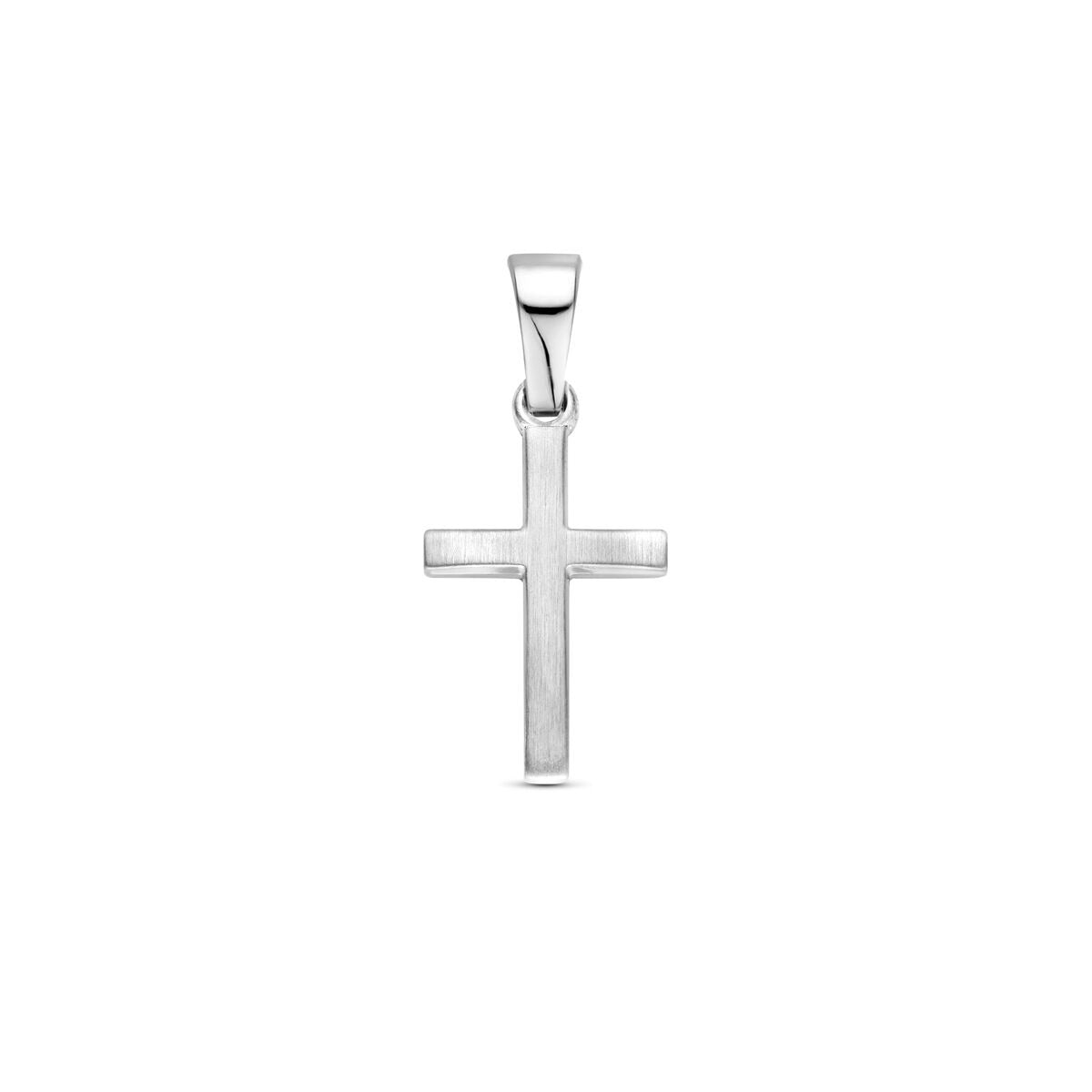 Pendentif croix en argent rhodié 925, finition lisse et brillante.