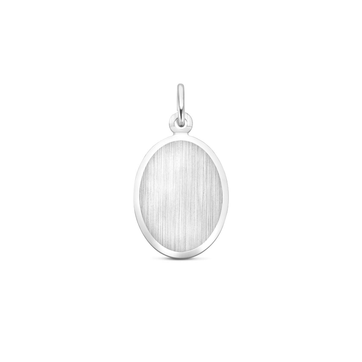 Pendentif ovale en argent rhodié 925 avec finition mate et diamantée.