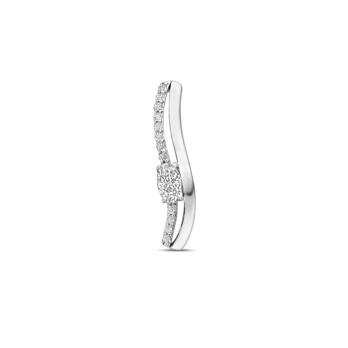 Pendentif en argent rhodié en forme de barre, orné de zirconiums, mesurant 21 mm de hauteur.