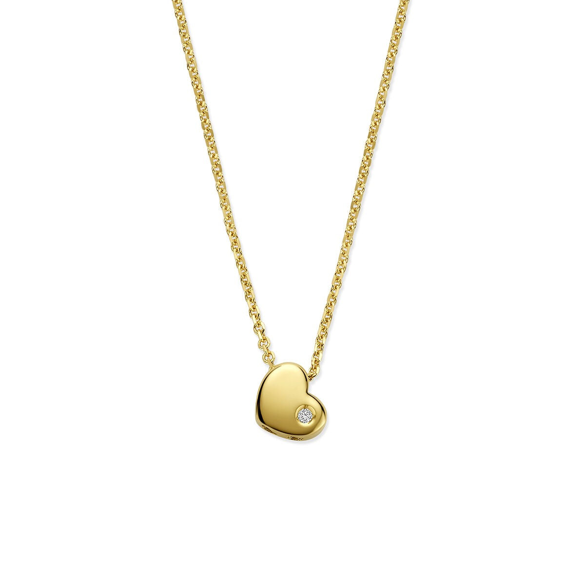 Collier en or jaune 14k avec un pendentif en forme de cœur et un diamant cultivé en laboratoire.