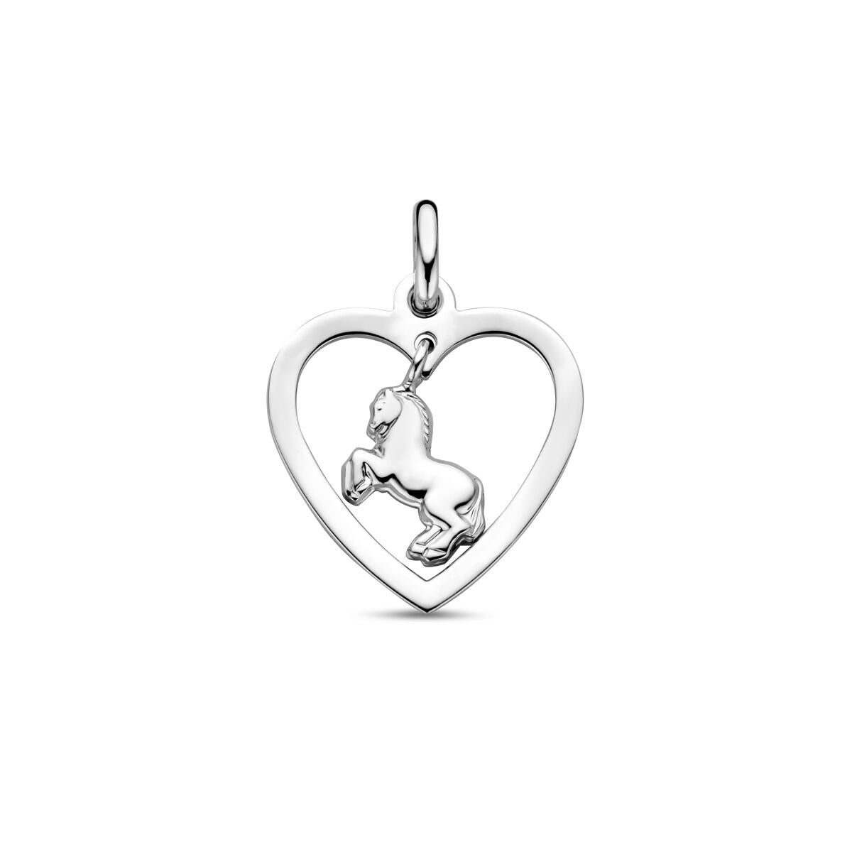 pendentif en forme de cœur en argent rhodié 925 avec un cheval, hauteur de 20 mm.