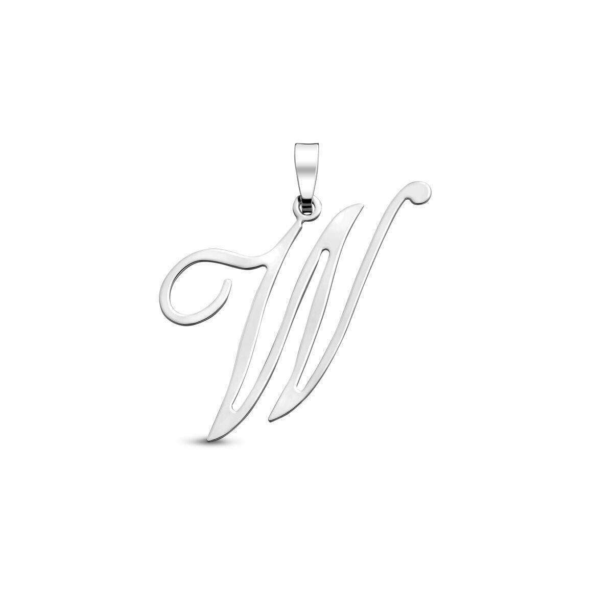 Pendentif en argent rhodié en forme de lettre "W", mesurant 35 mm de hauteur.