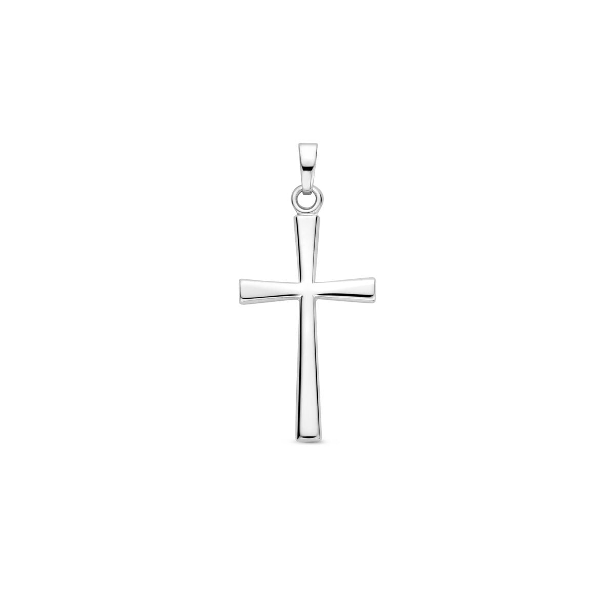 Pendentif croix en argent rhodié 925, finition lisse et brillante.