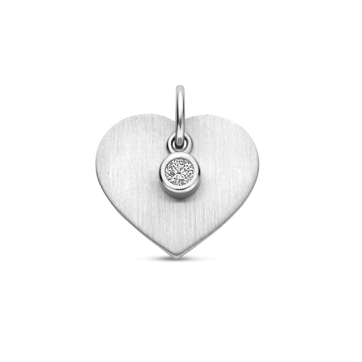 pendentif en forme de cœur en argent rhodié avec un zirconium brillant.