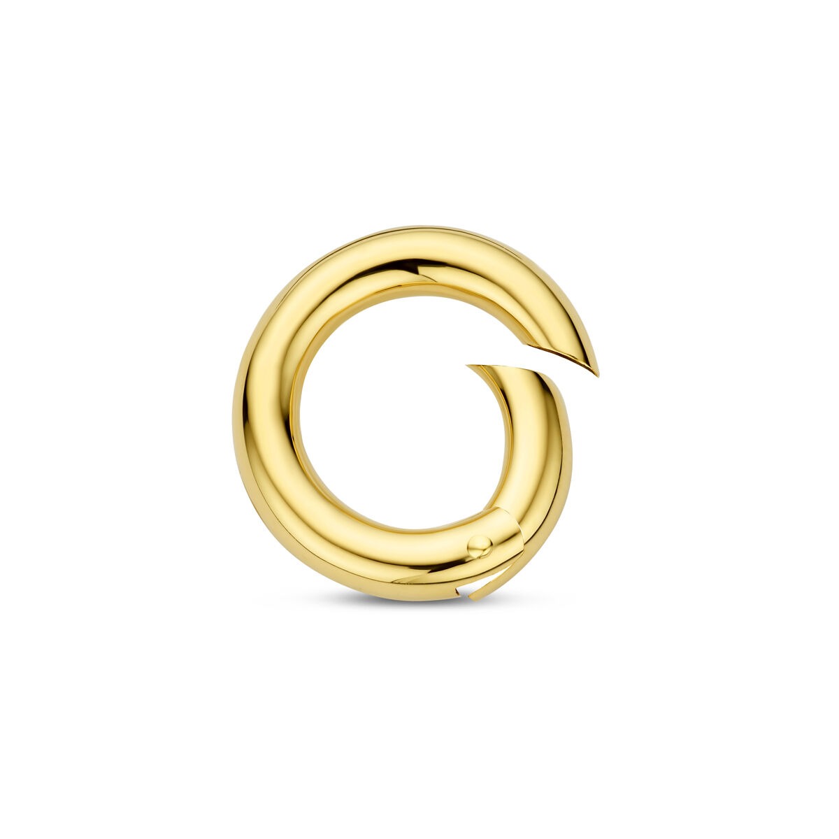 Connecteur en or 14 carats pour femme, de forme circulaire avec une finition lisse et brillante.