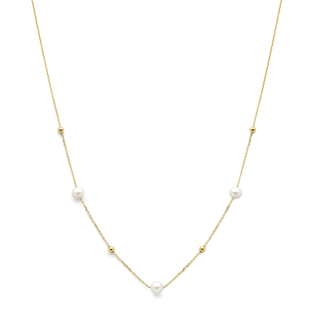 Collier en or jaune 14 carats avec des billes et des perles d'eau douce.